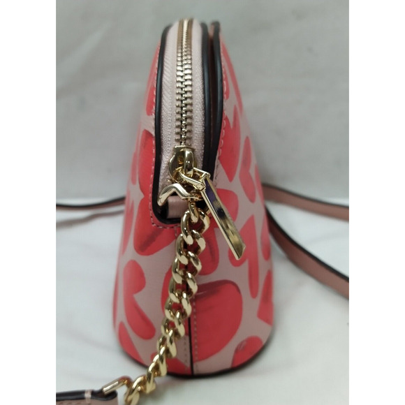 Kate Spade New York Pink Hearts Leather Zipper Closure Chain Strap Crossbody Bag - Picture 5 of 16
